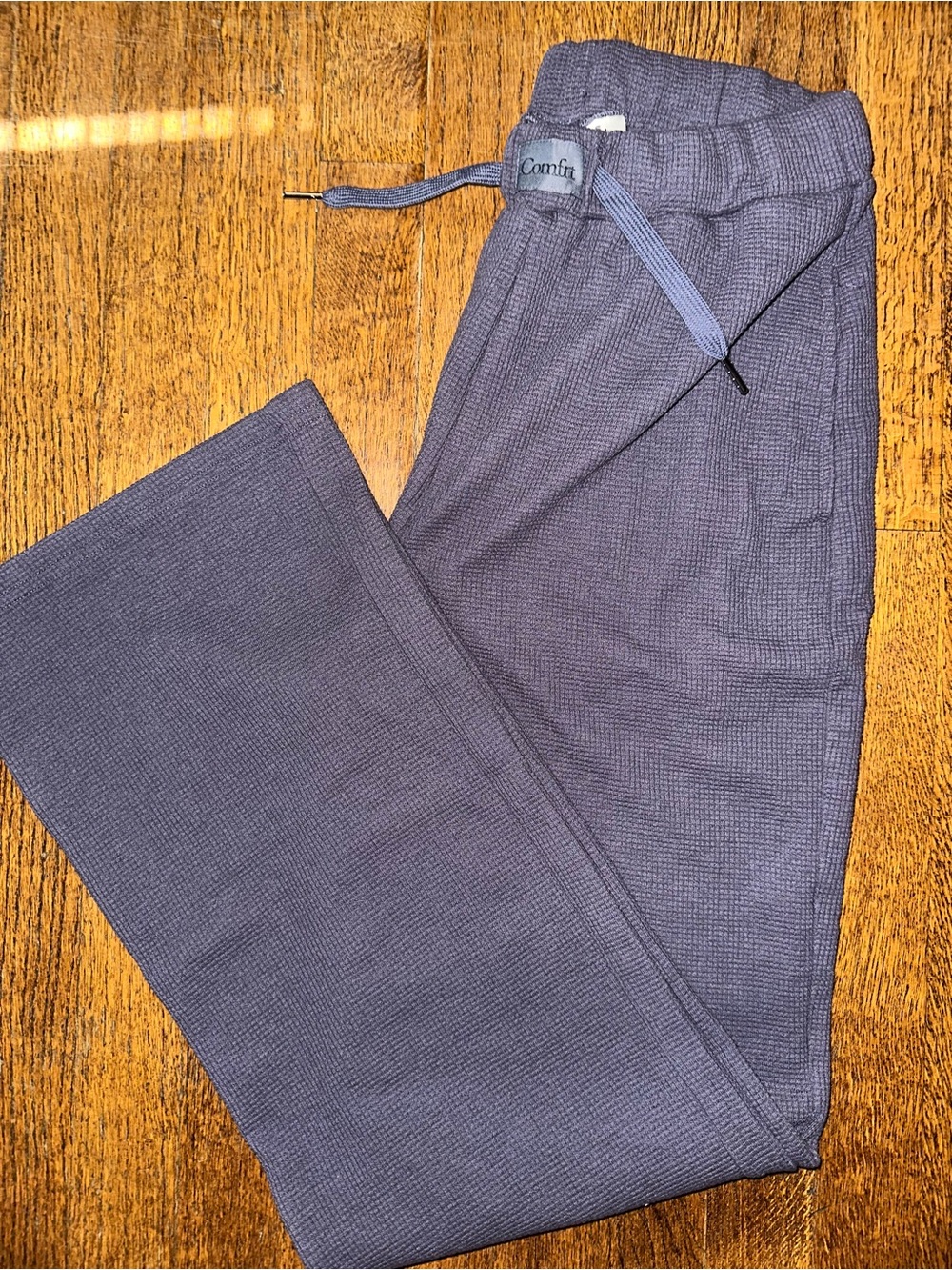 Comfrt Woman’s Waffle Knit Drawstring Pants - Dusty Blue Grey - NWOT Small